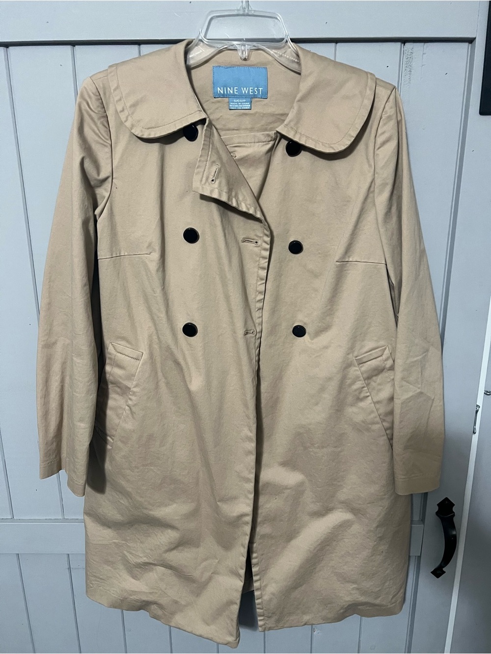 Nine West Beige Double-Breasted Trench Coat with Black Buttons